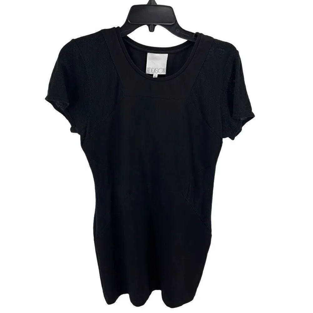 Addison Womens Sheer Shift Dress Mini Short Sleeve Stretch Black Size Large